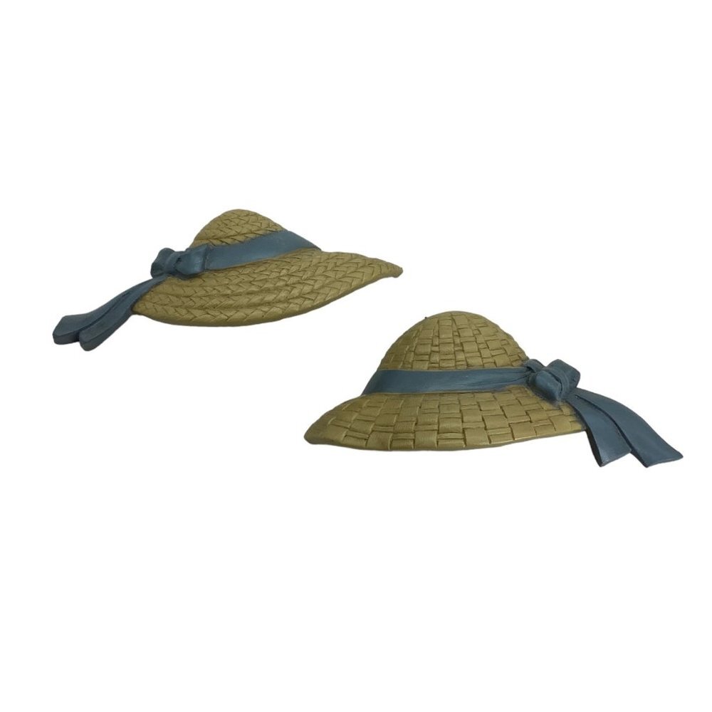 Vtg 1987 Burwood Woven Straw Hat Bonnet Set of‎ 2 Wall Hanging Decor #20803 6"